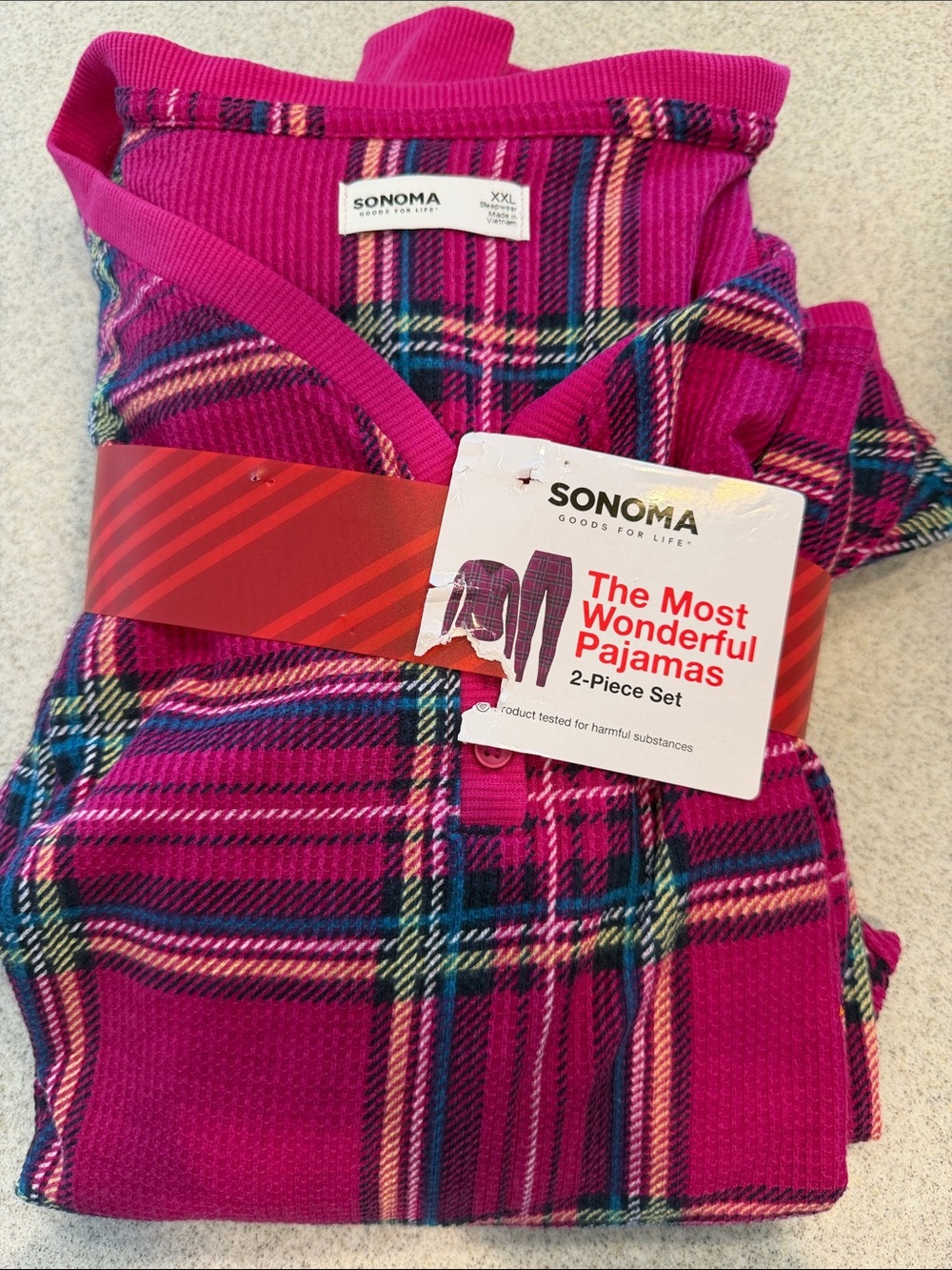 Sonoma Bright Pink Plaid Lounge Set with Blue and Green Trim